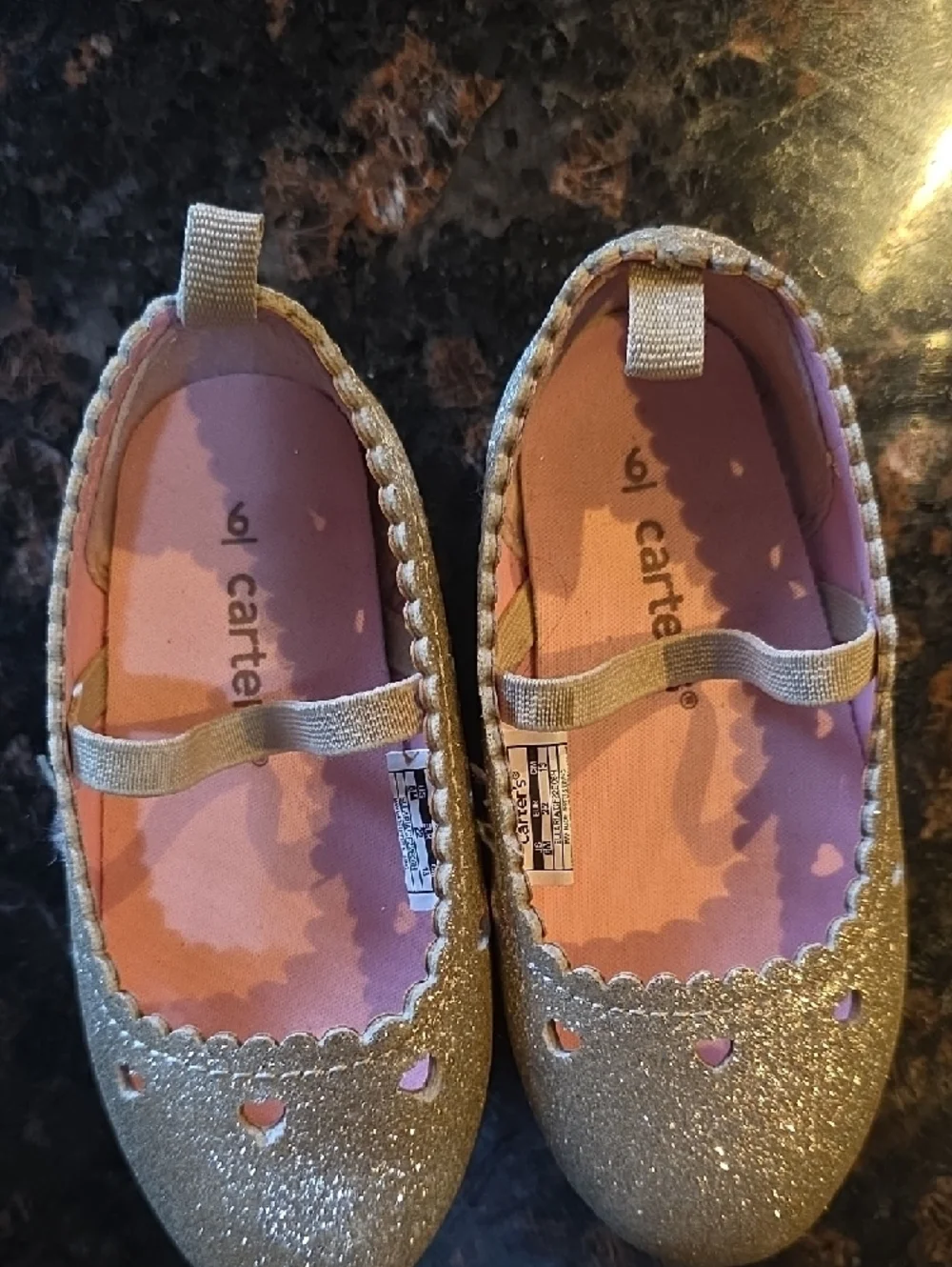 Carter's Girls Glitter Mary Jane Shoes - Gold with Pink Insole